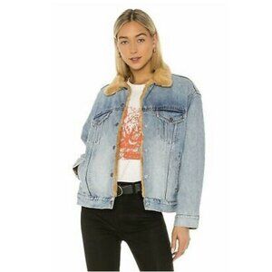 Levis Women Kara Jacket Blue Faux Fur Lined Pockets 100%‎ Cotton Vintage Sz L